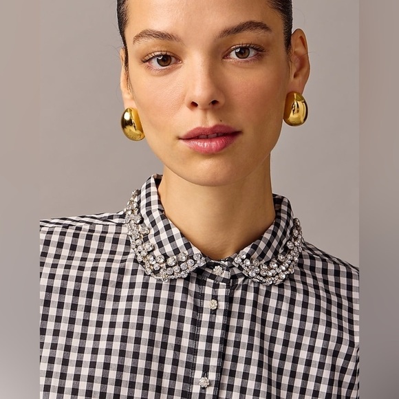 J Crew Collection embellished cropped button-up shirt in cotton poplin BV820 - Picture 1 of 7